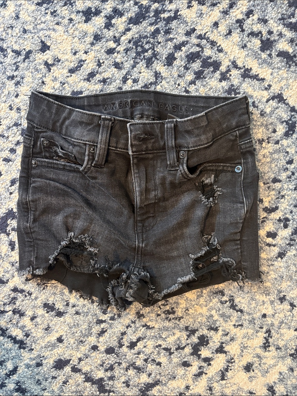American Eagle Black Distressed High-Rise Denim Shorts